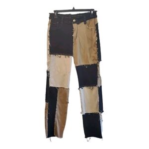 Boho Patchwork Hippie Black & Tan Pants Size 26W‎